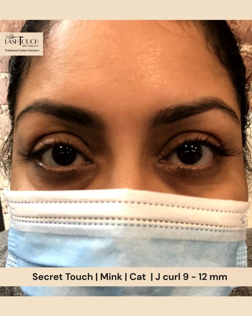 Result of effortlessly natural led gel lash extensions tailored for sensitive eyes at our NYC.