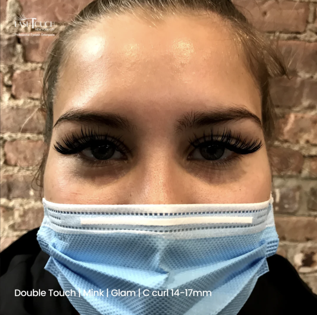 Result of natural-looking led gel lash extensions tailored for customized eye shape mapping at our NYC.