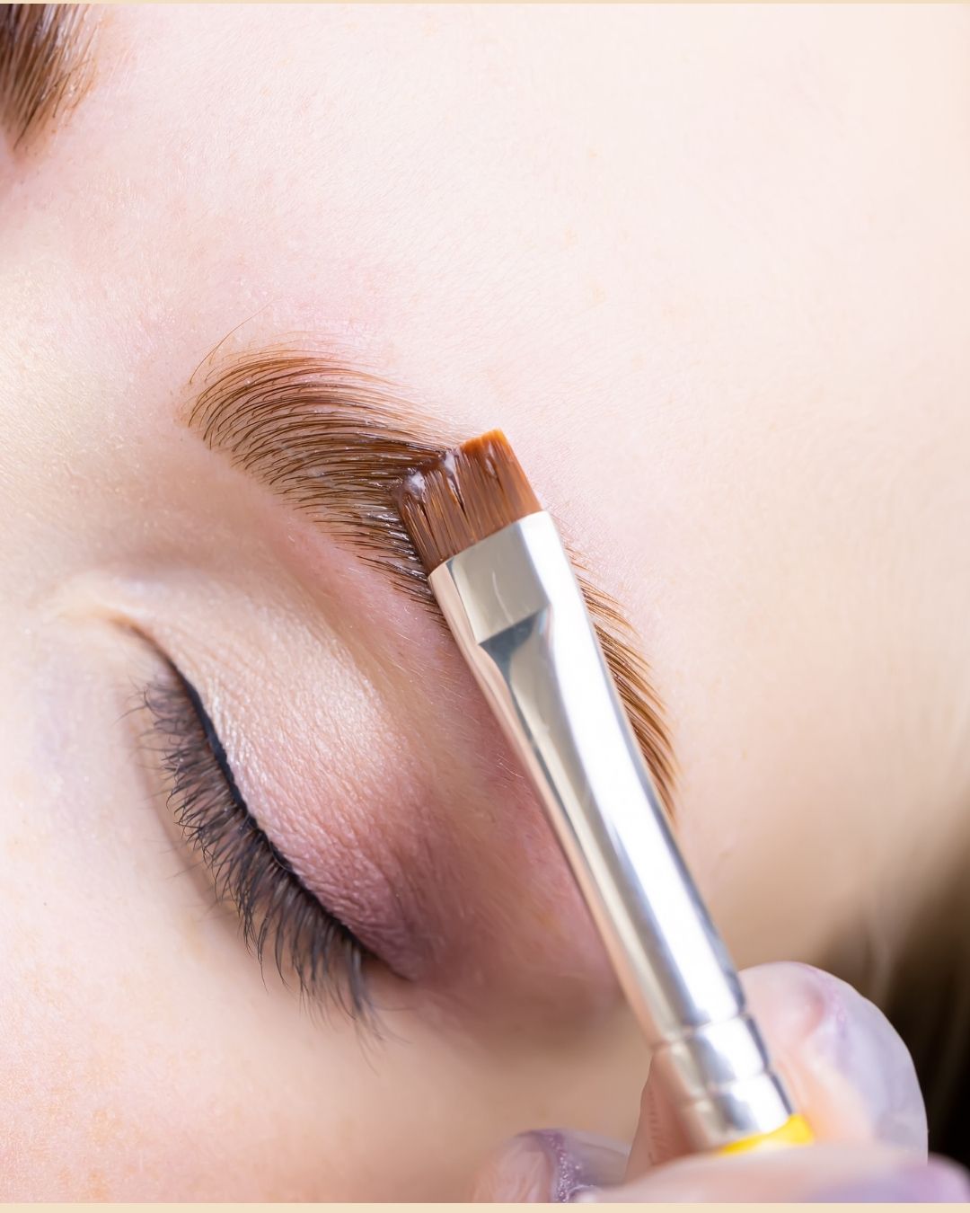 Close-up detail of natural-looking semi-permanent ombre brow makeup performed by professional technicians.