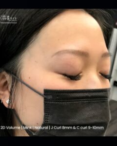 Result of natural-looking volume lash extensions tailored for sensitive eyes at our New York City.