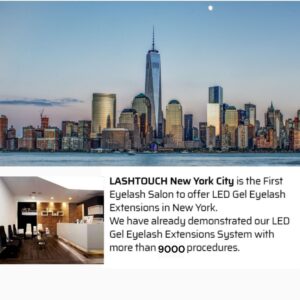 LASHTOUCH New York City studio, professional LED gel eyelash extension system and brand background