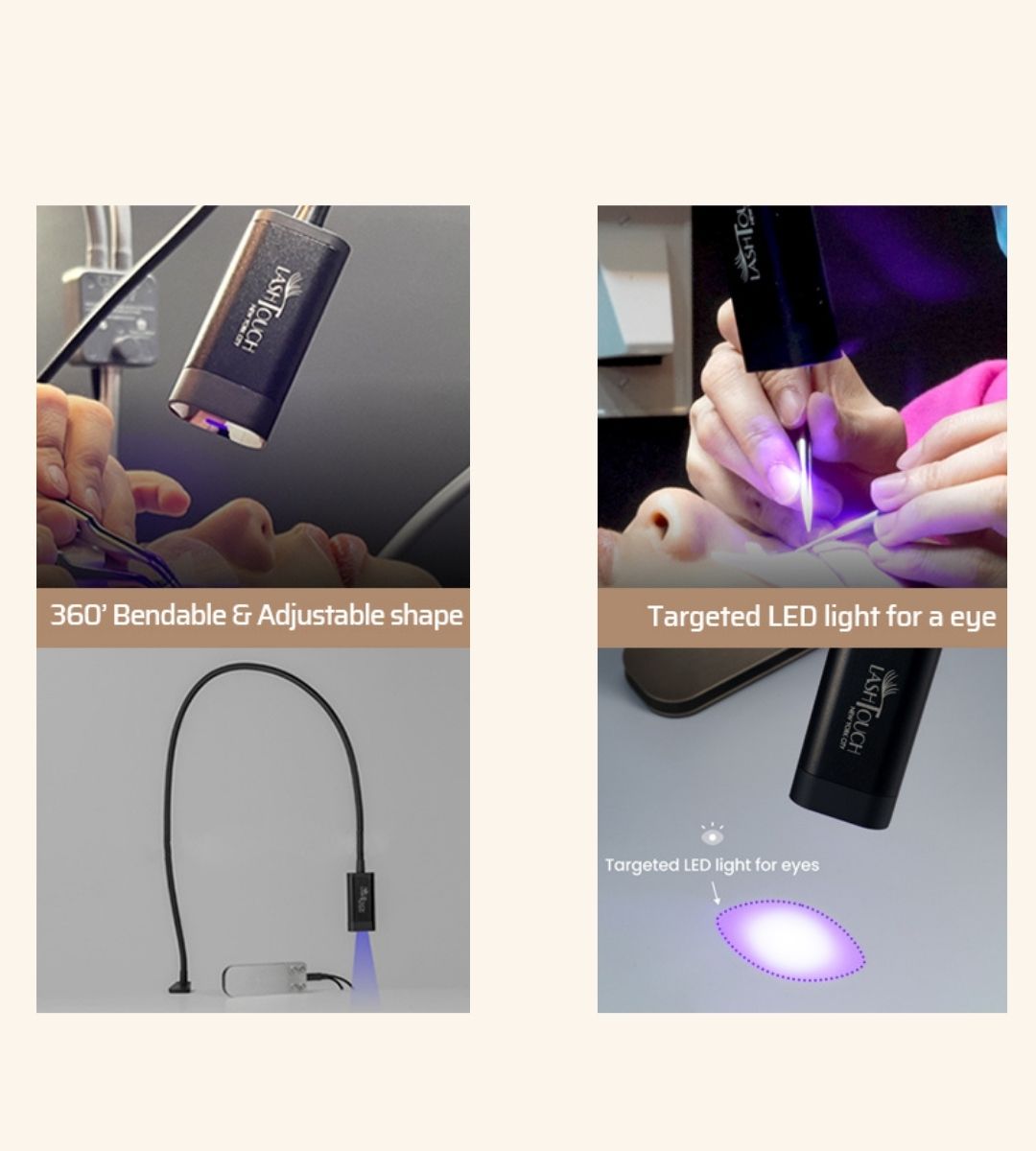 LED Gel Lash Extension treatment at LASHTOUCH NYC — professional lash stylist applying extensions in a private room